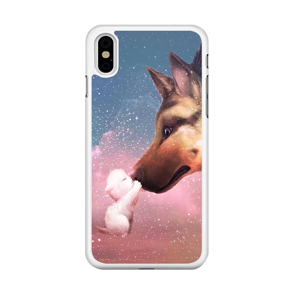 Cute Cat Kiss Dog iPhone Xs Case-Rubber / White (2D Case)-Xtracase