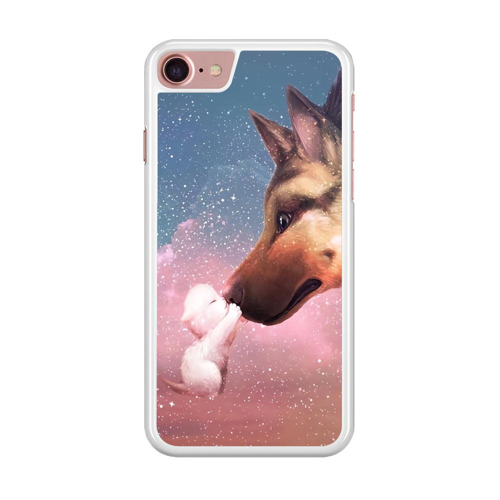 Cute Cat Kiss Dog iPhone SE 2020 Case-Rubber / White (2D Case)-Xtracase
