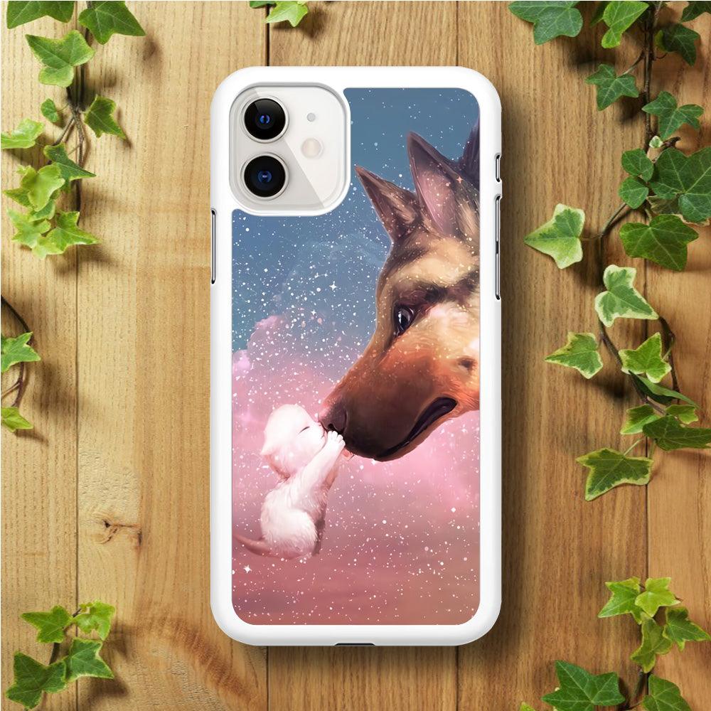 Cute Cat Kiss Dog iPhone 11 Case-Rubber / White (2D Case)-Xtracase