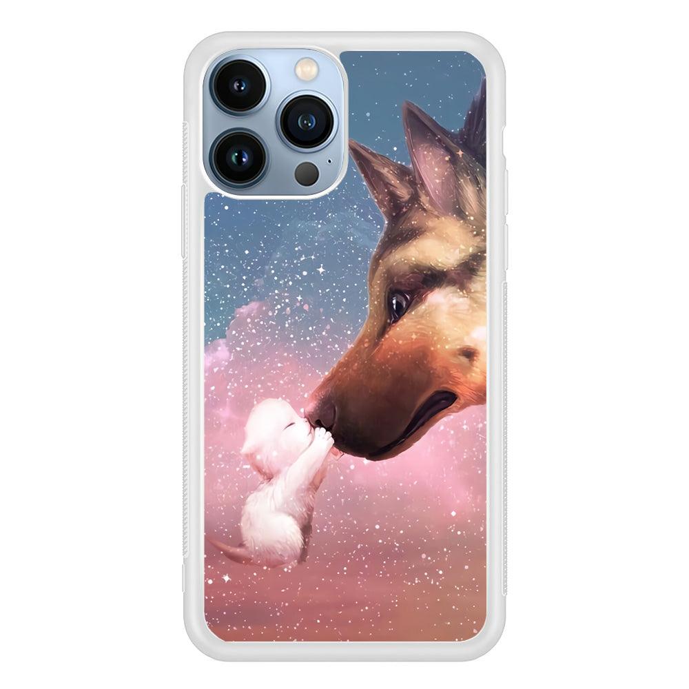 Cute Cat Kiss Dog iPhone 13 Pro Case-Rubber / White (2D Case)-Xtracase