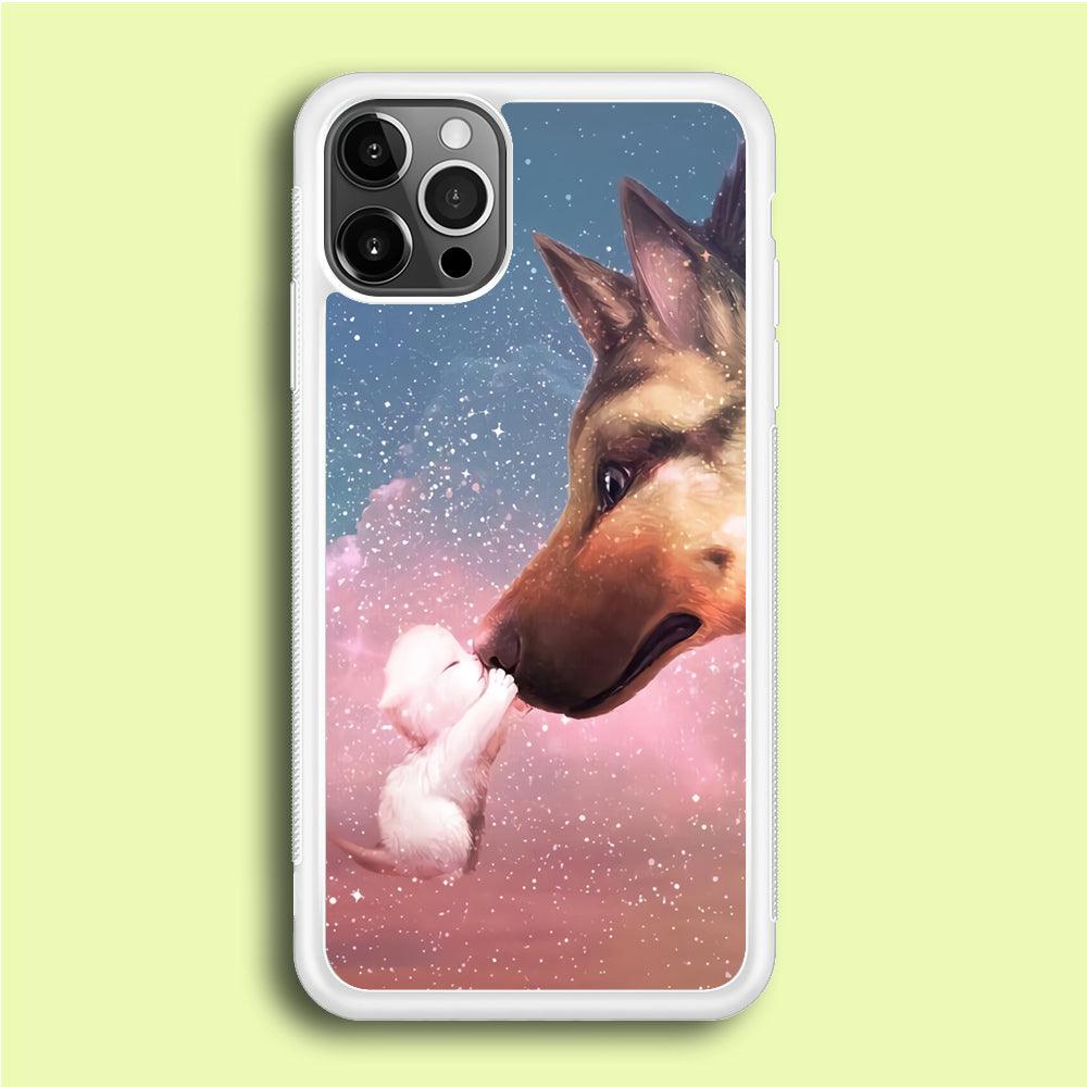 Cute Cat Kiss Dog iPhone 12 Pro Case-Rubber / White (2D Case)-Xtracase