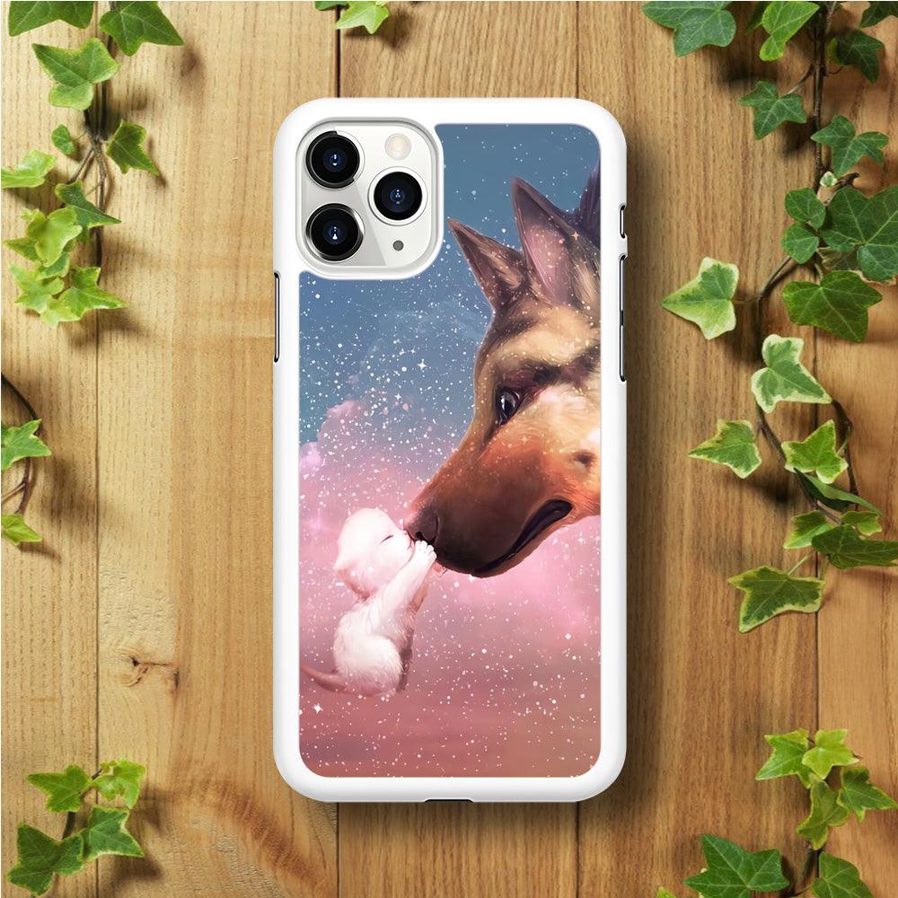 Cute Cat Kiss Dog iPhone 11 Pro Max Case-Rubber / White (2D Case)-Xtracase