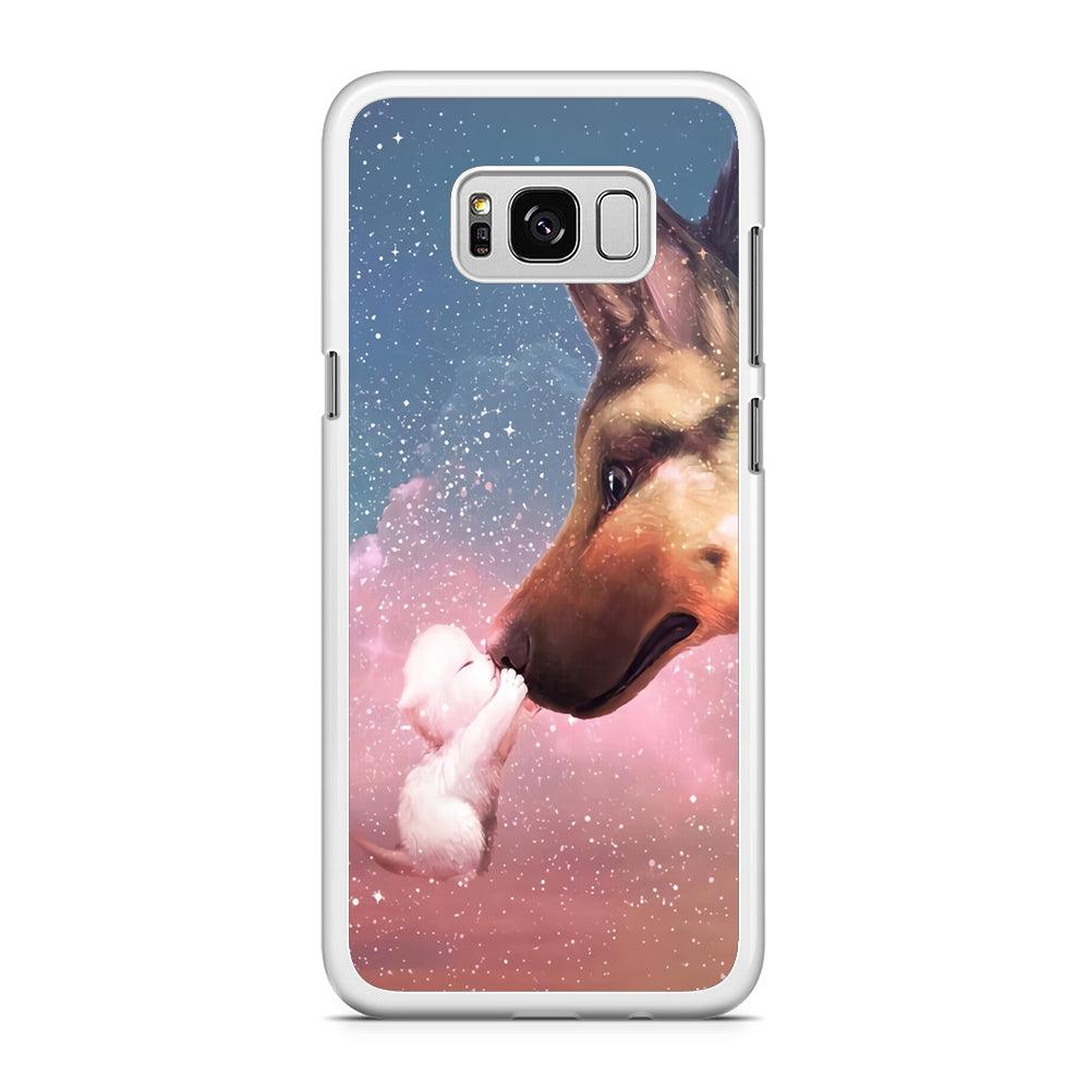 Cute Cat Kiss Dog Samsung Galaxy S8 Case-Rubber / White (2D Case)-Xtracase