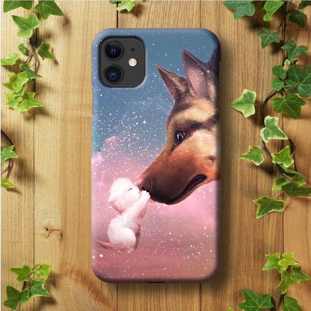 Cute Cat Kiss Dog iPhone 11 Case-Plastic / Full Wrap (3D Case)-Xtracase