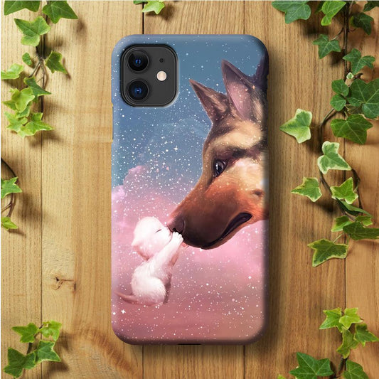 Cute Cat Kiss Dog iPhone 11 Case-Plastic / Full Wrap (3D Case)-Xtracase