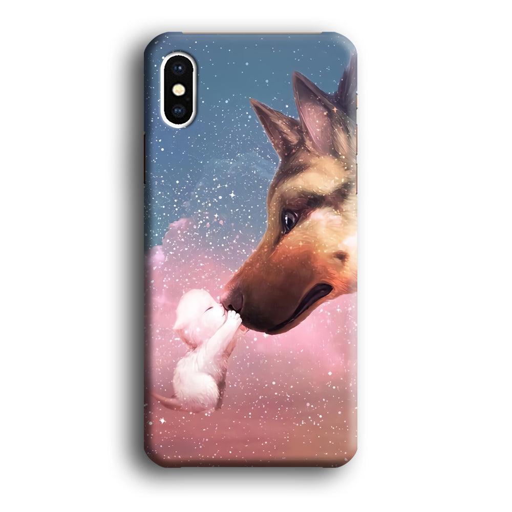Cute Cat Kiss Dog iPhone Xs Case-Plastic / Full Wrap (3D Case)-Xtracase