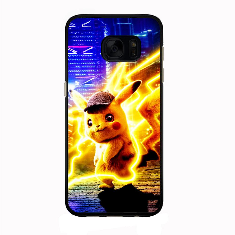 Cute Detective Pikachu Samsung Galaxy S7 Edge Case-Rubber / Black (2D Case)-Xtracase