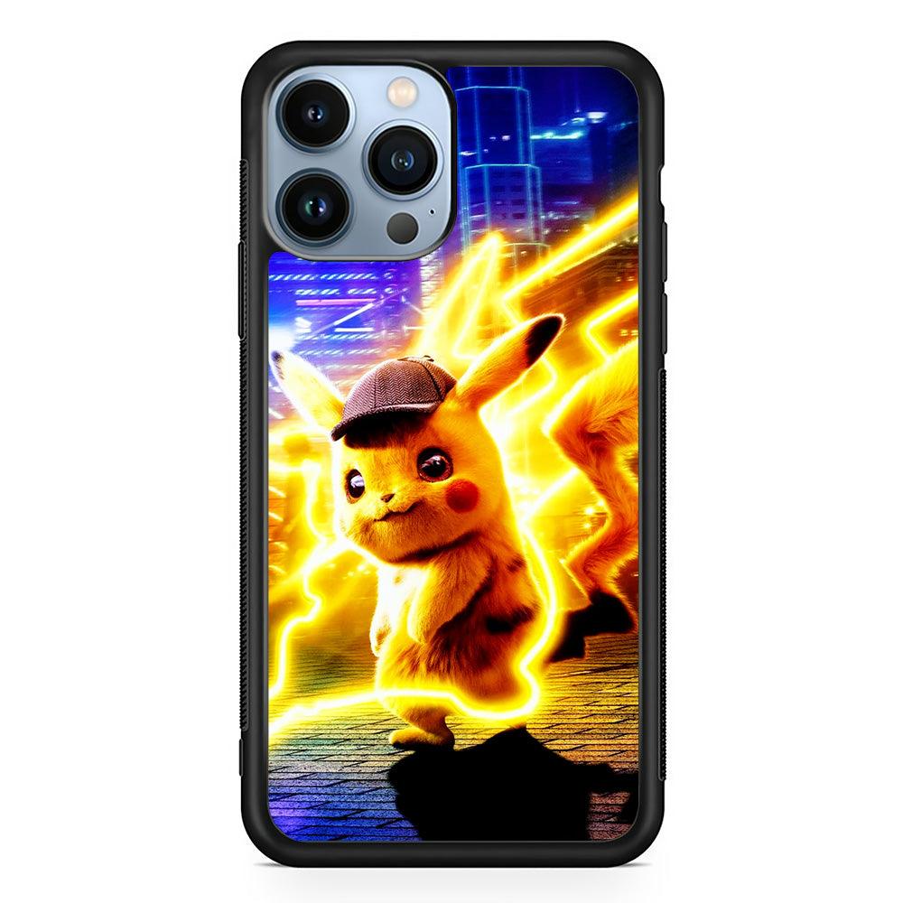 Cute Detective Pikachu iPhone 13 Pro Max Case-Rubber / Black (2D Case)-Xtracase