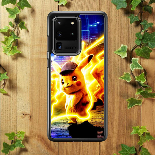 Cute Detective Pikachu Samsung Galaxy S20 Ultra Case-Rubber / Black (2D Case)-Xtracase
