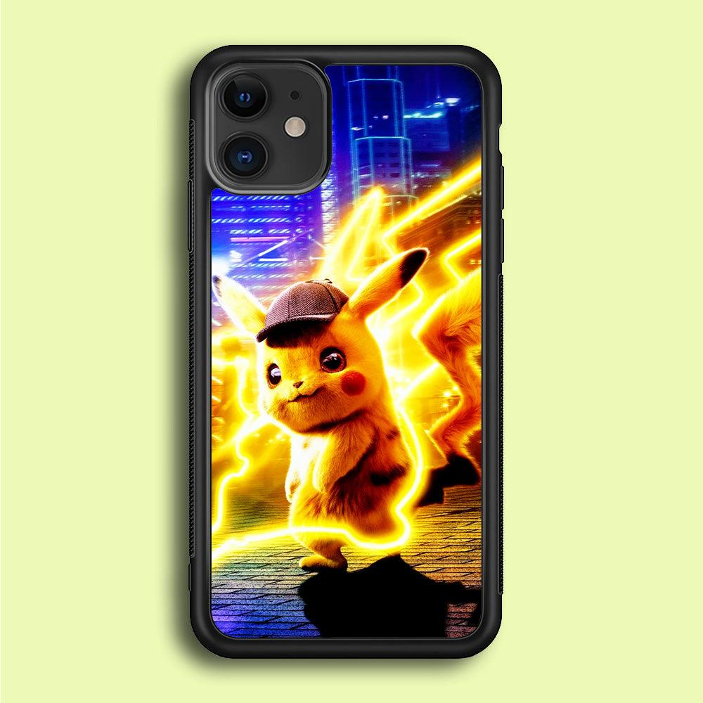 Cute Detective Pikachu iPhone 12 Case-Rubber / Black (2D Case)-Xtracase