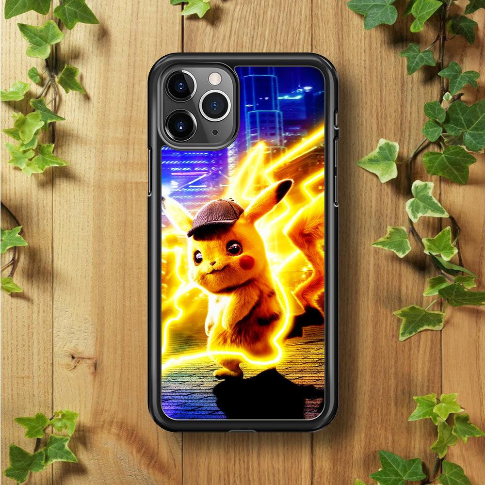 Cute Detective Pikachu iPhone 11 Pro Max Case-Rubber / Black (2D Case)-Xtracase