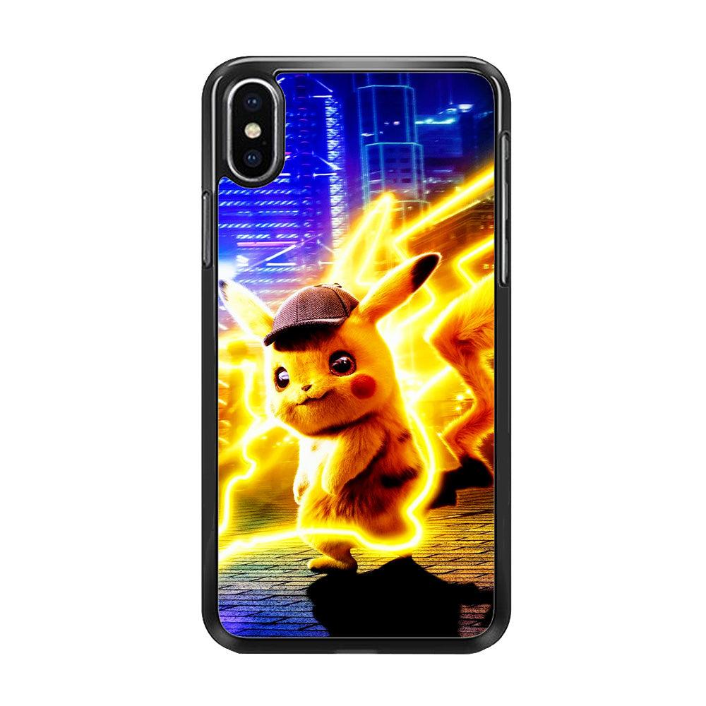 Cute Detective Pikachu iPhone X Case-Rubber / Black (2D Case)-Xtracase