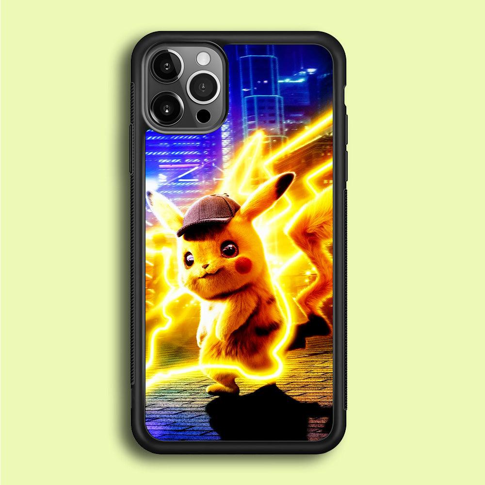 Cute Detective Pikachu iPhone 12 Pro Max Case-Rubber / Black (2D Case)-Xtracase