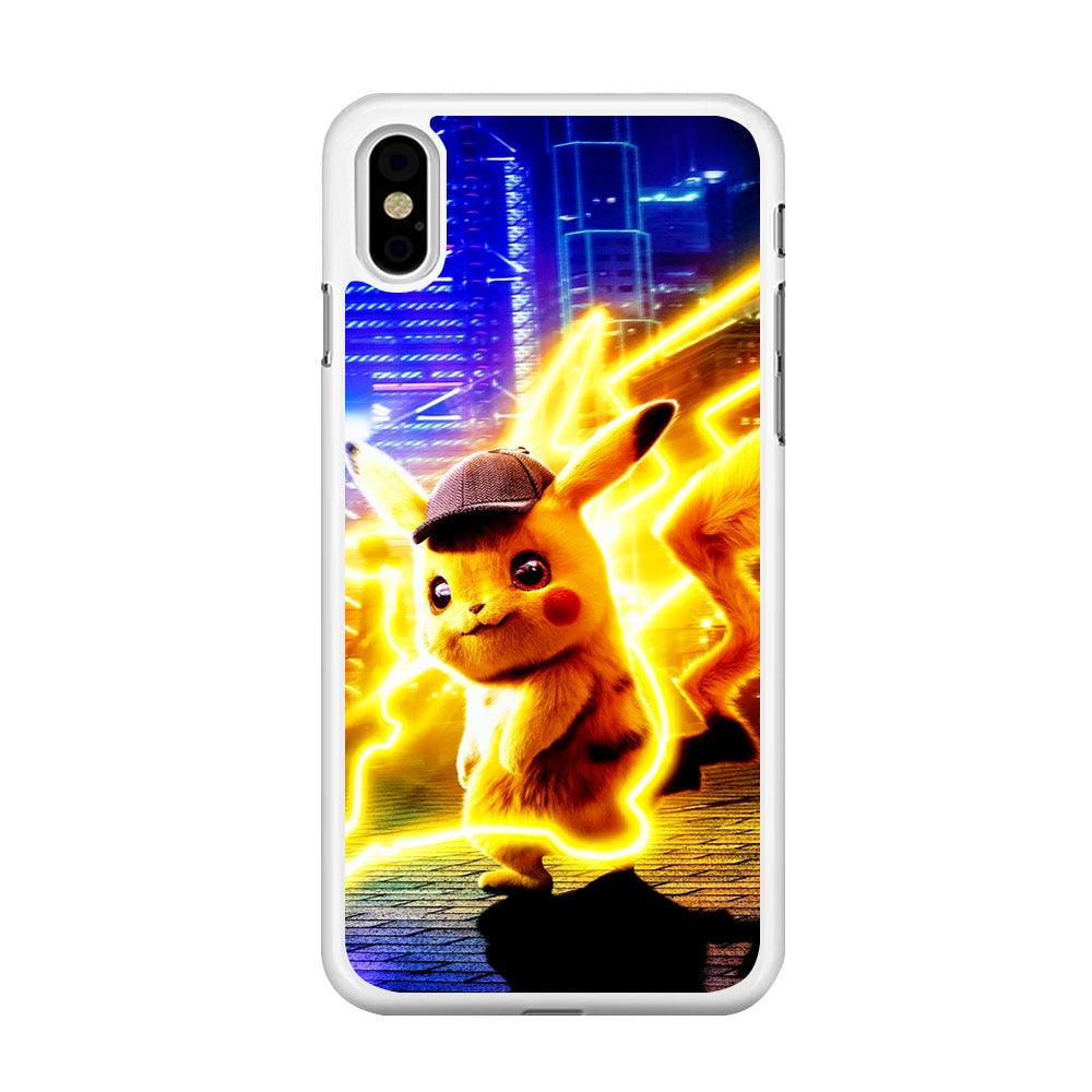 Cute Detective Pikachu iPhone Xs Max Case-Rubber / White (2D Case)-Xtracase