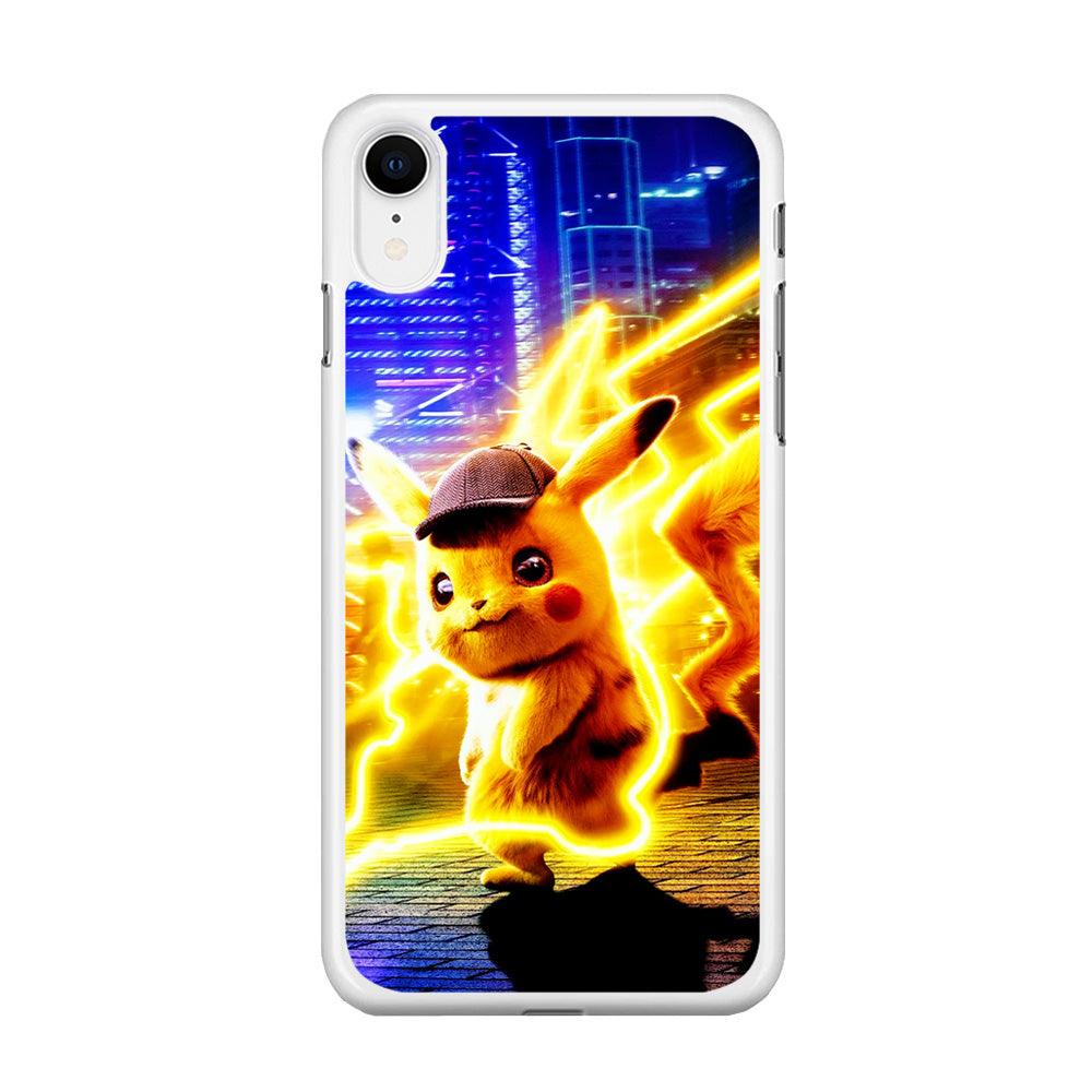 Cute Detective Pikachu iPhone XR Case-Rubber / White (2D Case)-Xtracase