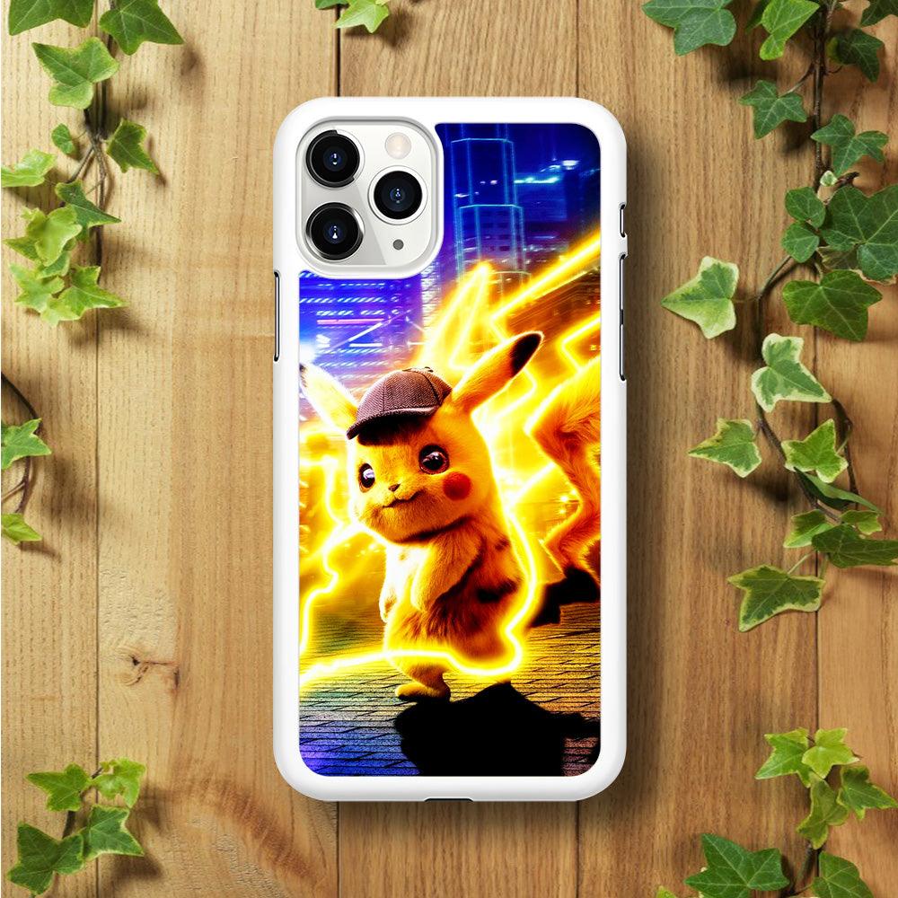 Cute Detective Pikachu iPhone 11 Pro Max Case-Rubber / White (2D Case)-Xtracase