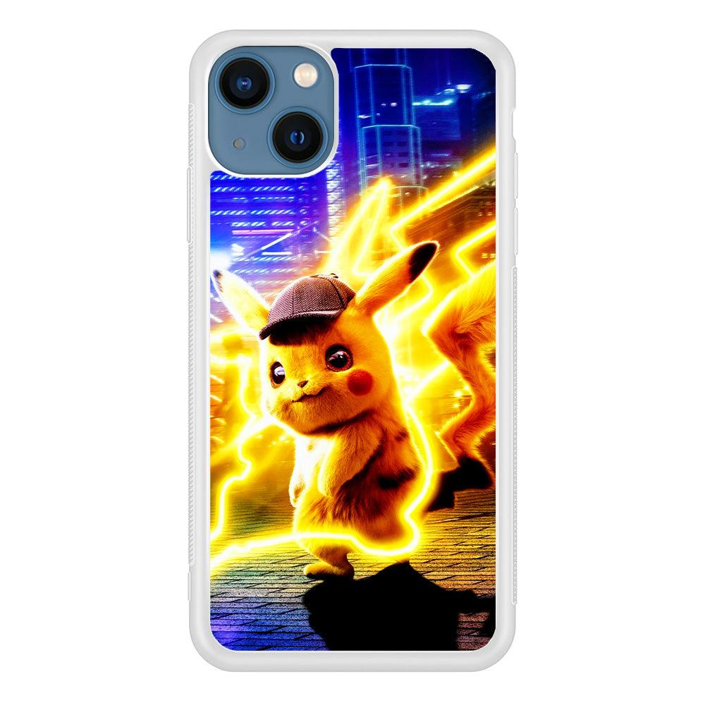 Cute Detective Pikachu iPhone 13 Pro Case-Rubber / White (2D Case)-Xtracase
