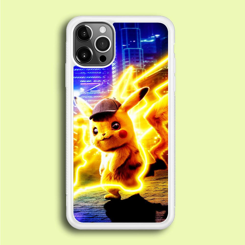 Cute Detective Pikachu iPhone 12 Pro Max Case-Rubber / White (2D Case)-Xtracase