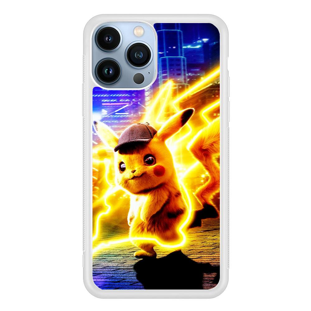 Cute Detective Pikachu iPhone 13 Pro Max Case-Rubber / White (2D Case)-Xtracase