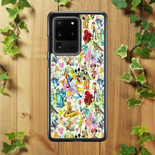 Cute Disney Characters Collage Samsung Galaxy S20 Ultra Case-Rubber / Black (2D Case)-Xtracase