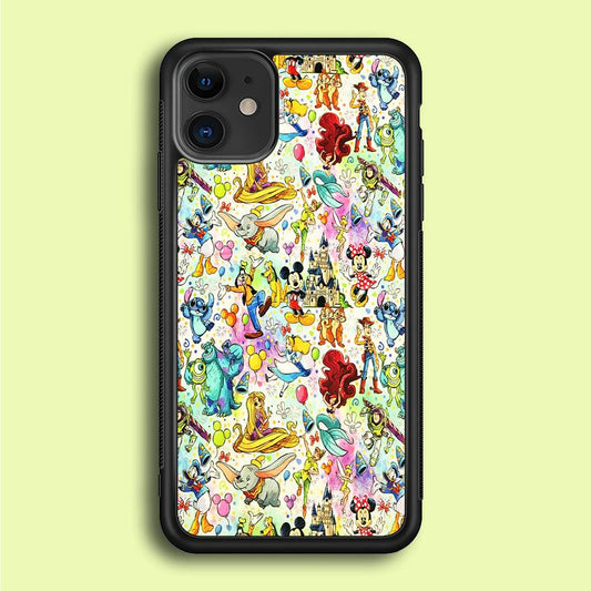 Cute Disney Characters Collage iPhone 12 Mini Case-Rubber / Black (2D Case)-Xtracase