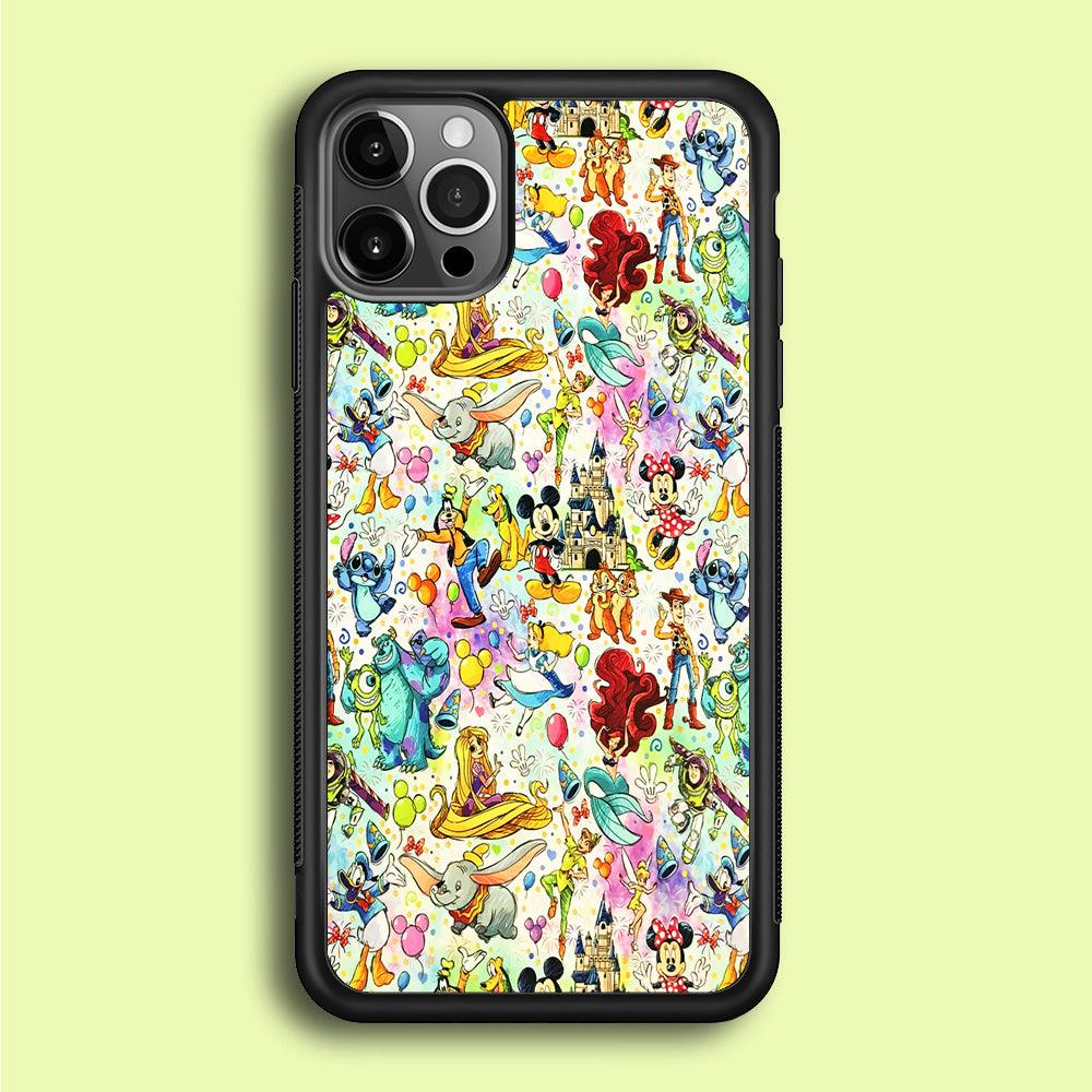 Cute Disney Characters Collage iPhone 12 Pro Case-Rubber / Black (2D Case)-Xtracase