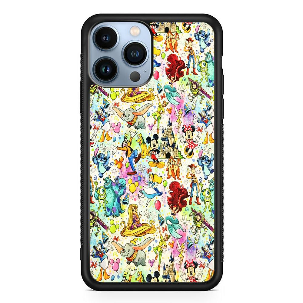 Cute Disney Characters Collage iPhone 13 Pro Max Case-Rubber / Black (2D Case)-Xtracase