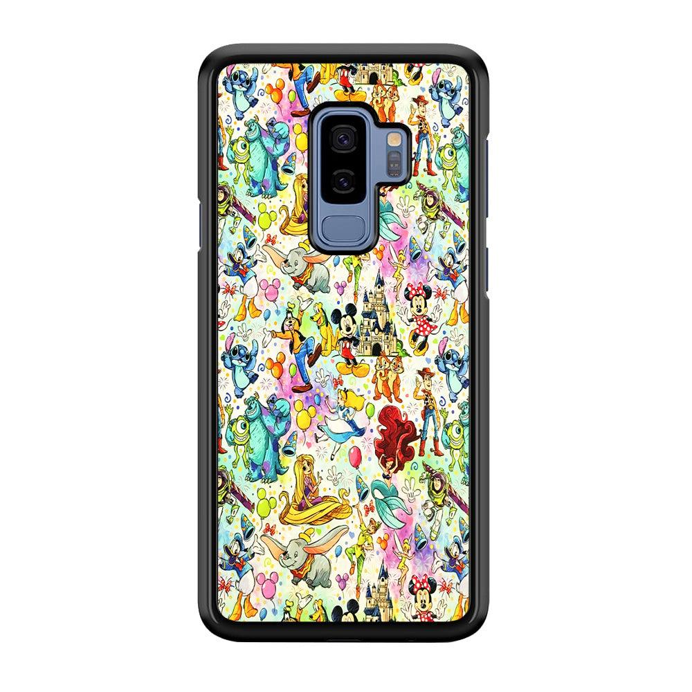 Cute Disney Characters Collage Samsung Galaxy S9 Plus Case-Rubber / White (2D Case)-Xtracase