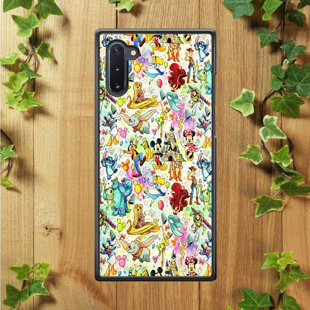 Cute Disney Characters Collage Samsung Galaxy Note 10 Case-Rubber / White (2D Case)-Xtracase