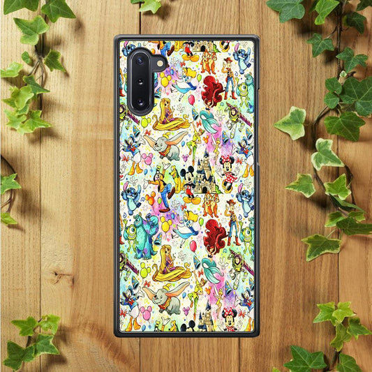 Cute Disney Characters Collage Samsung Galaxy Note 10 Case-Rubber / White (2D Case)-Xtracase