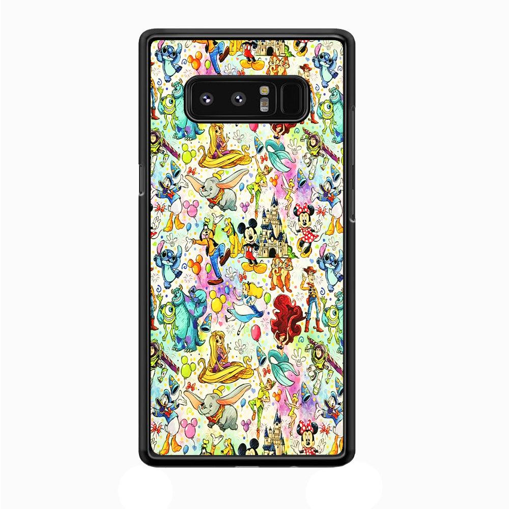 Cute Disney Characters Collage Samsung Galaxy Note 8 Case-Rubber / White (2D Case)-Xtracase