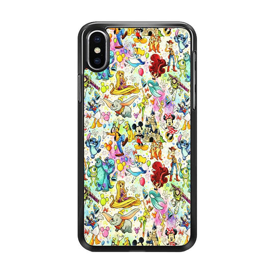 Cute Disney Characters Collage iPhone Xs Max Case-Rubber / Black (2D Case)-Xtracase