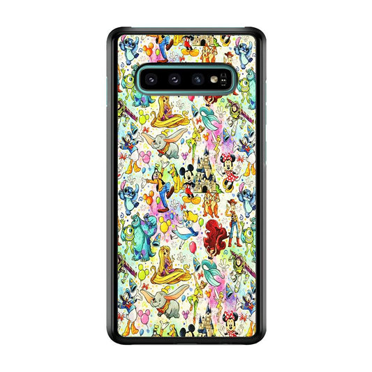 Cute Disney Characters Collage Samsung Galaxy S10 Case-Rubber / White (2D Case)-Xtracase