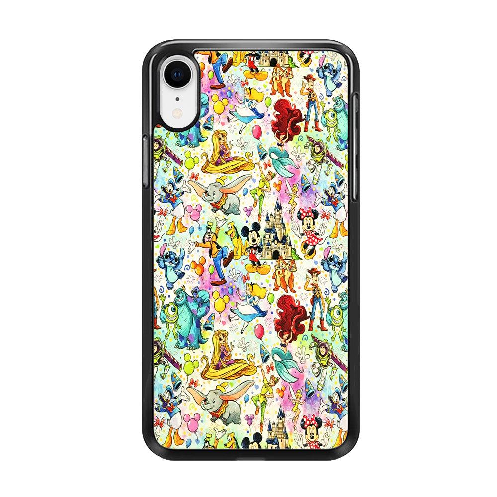 Cute Disney Characters Collage iPhone XR Case-Rubber / Black (2D Case)-Xtracase