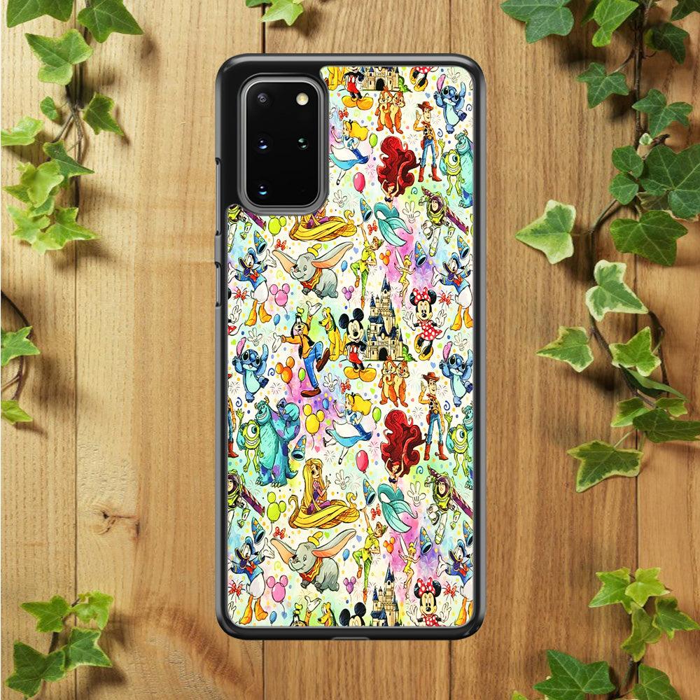 Cute Disney Characters Collage Samsung Galaxy S20 Plus Case-Rubber / White (2D Case)-Xtracase
