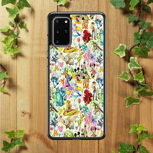 Cute Disney Characters Collage Samsung Galaxy S20 Plus Case-Rubber / White (2D Case)-Xtracase