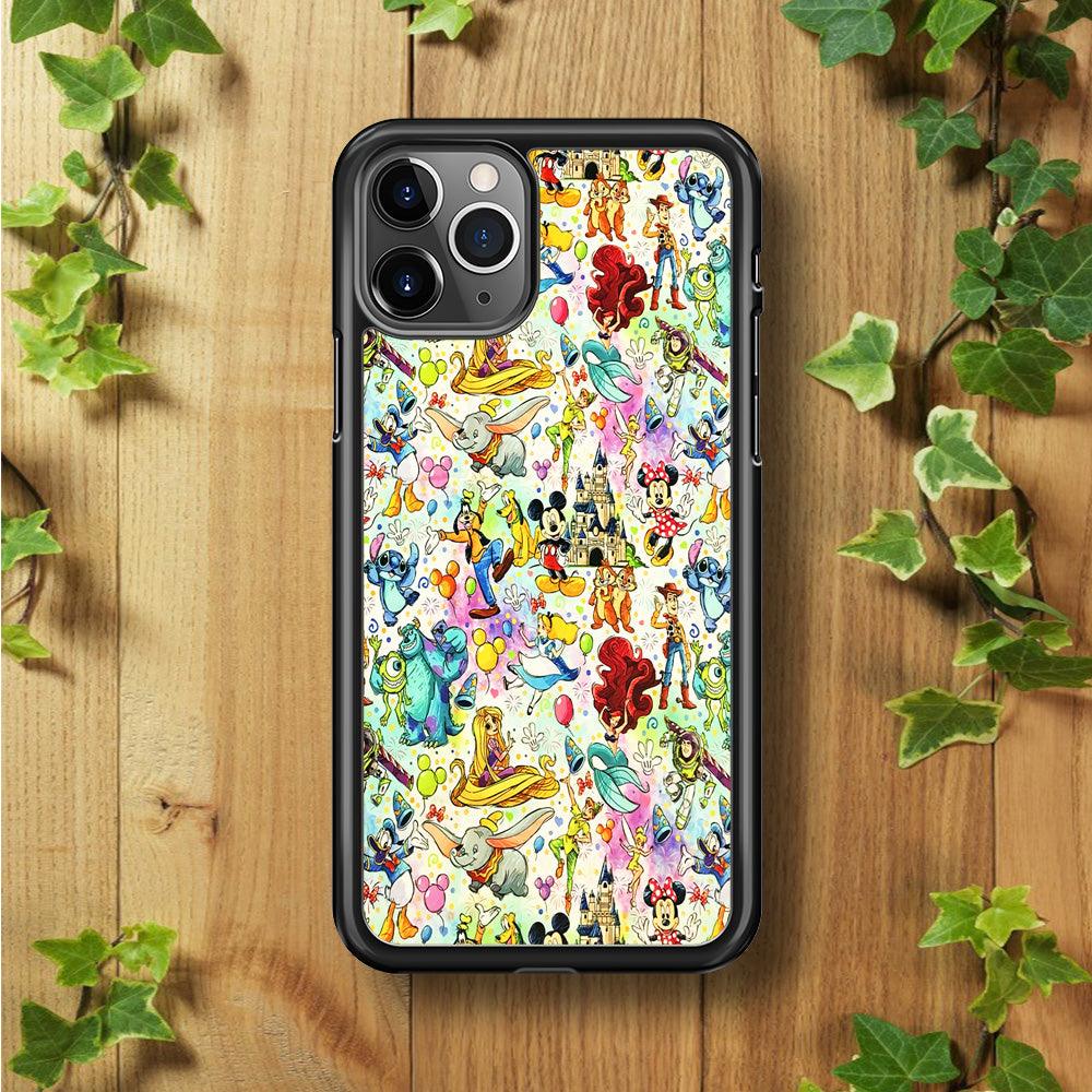 Cute Disney Characters Collage iPhone 11 Pro Max Case-Rubber / Black (2D Case)-Xtracase