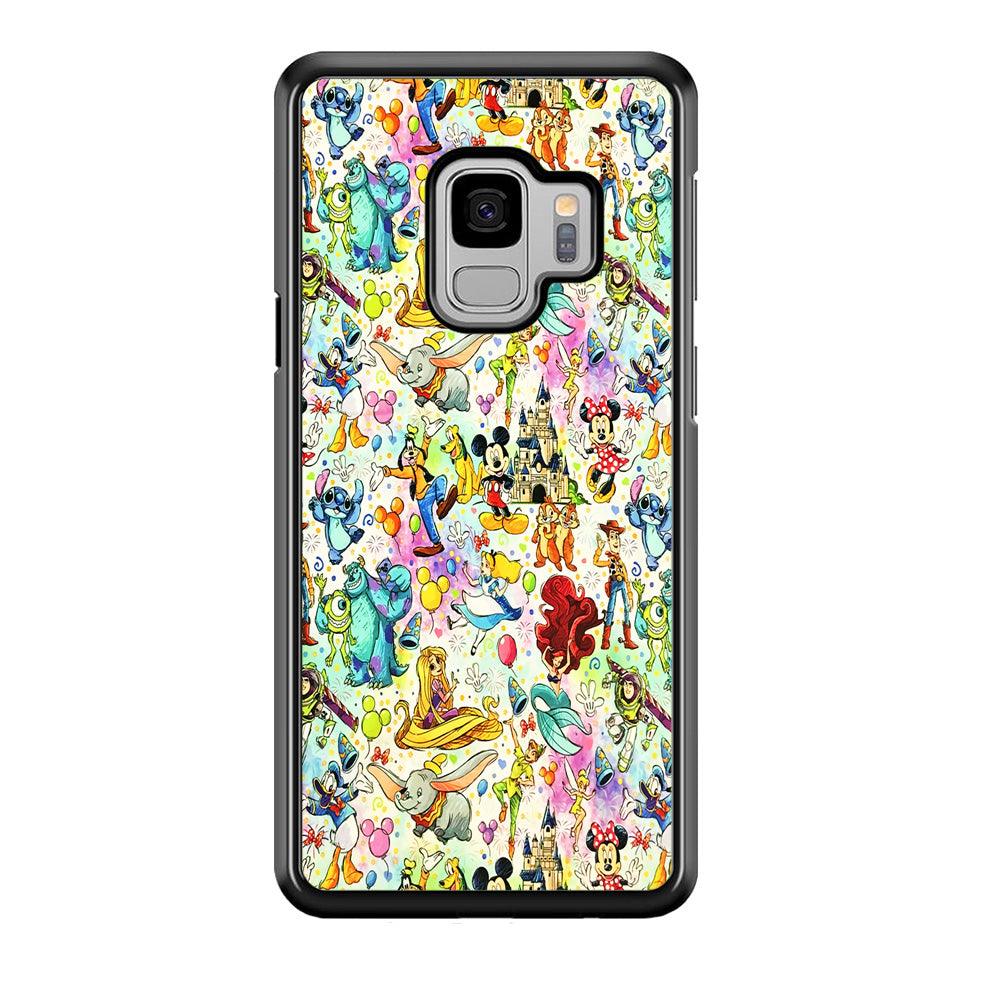 Cute Disney Characters Collage Samsung Galaxy S9 Case-Rubber / White (2D Case)-Xtracase