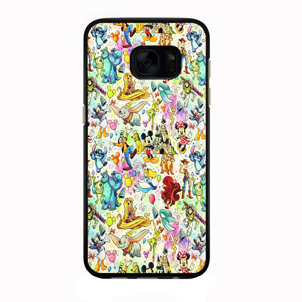 Cute Disney Characters Collage Samsung Galaxy S7 Edge Case-Rubber / Black (2D Case)-Xtracase