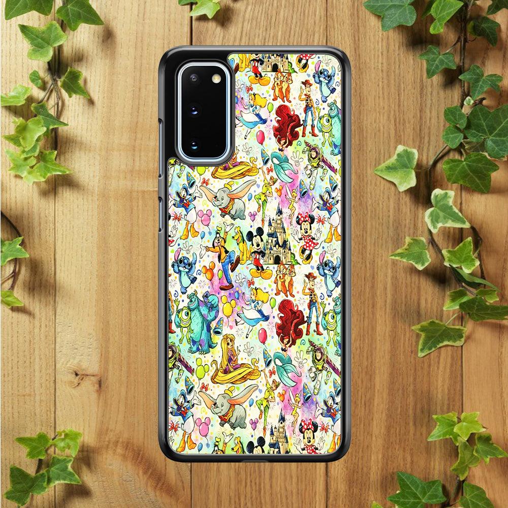 Cute Disney Characters Collage Samsung Galaxy S20 Case-Rubber / White (2D Case)-Xtracase