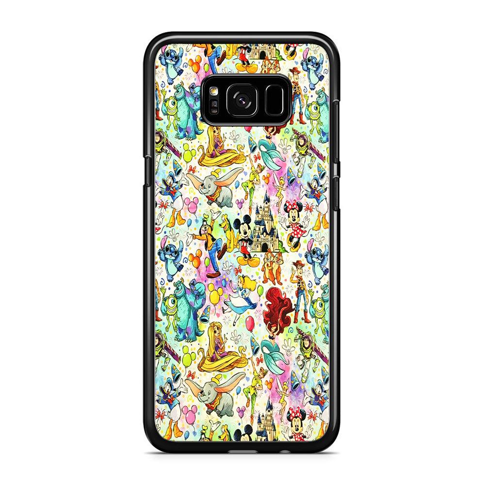 Cute Disney Characters Collage Samsung Galaxy S8 Case-Rubber / Black (2D Case)-Xtracase