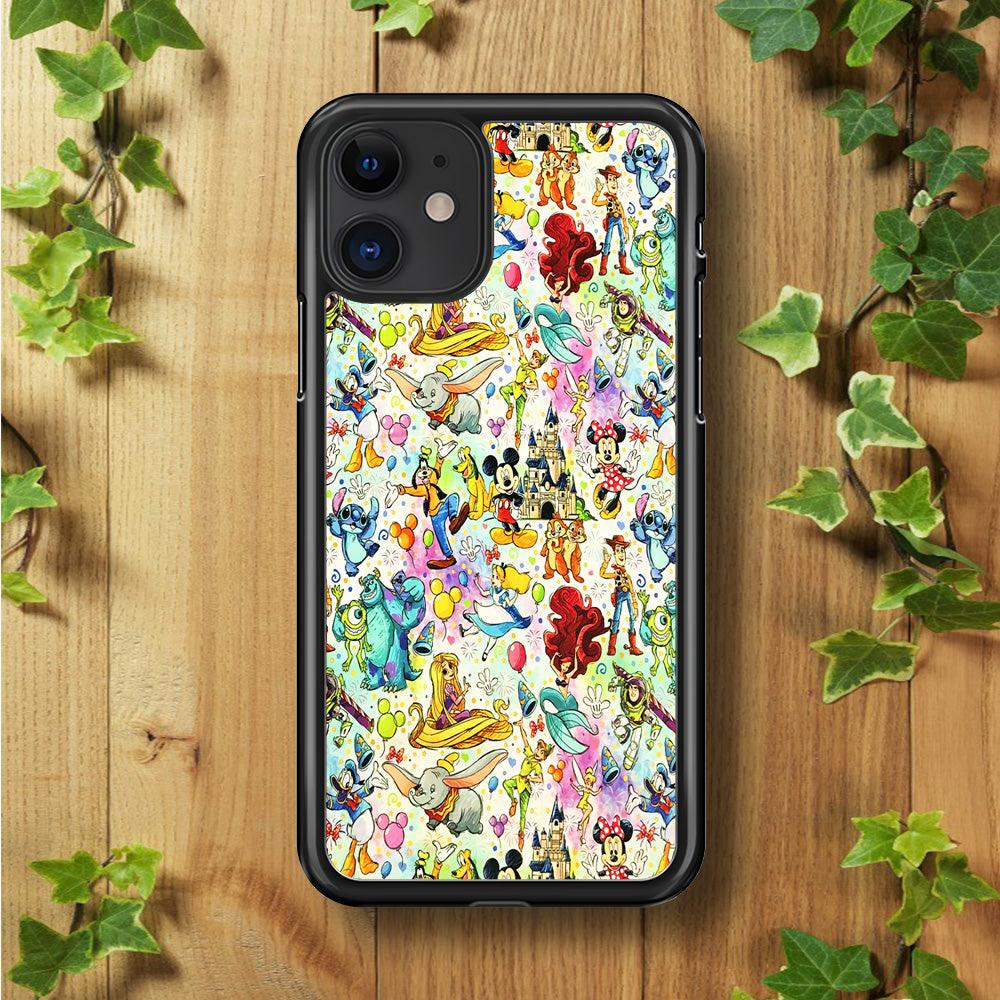 Cute Disney Characters Collage iPhone 11 Case-Rubber / Black (2D Case)-Xtracase