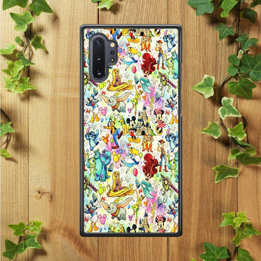 Cute Disney Characters Collage Samsung Galaxy Note 10 Plus Case-Rubber / Black (2D Case)-Xtracase