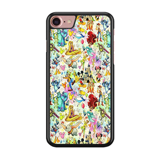 Cute Disney Characters Collage iPhone SE 2020 Case-Rubber / Black (2D Case)-Xtracase