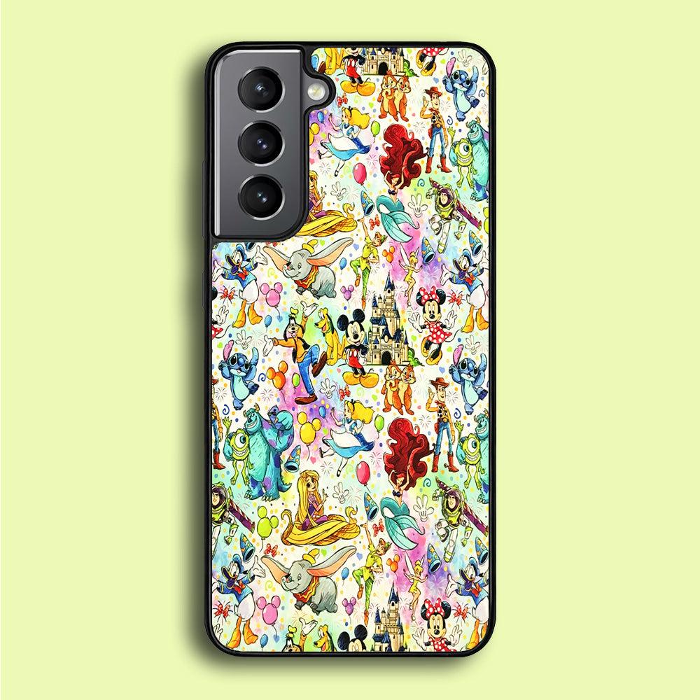 Cute Disney Characters Collage Samsung Galaxy S21 Plus Case-Rubber / White (2D Case)-Xtracase