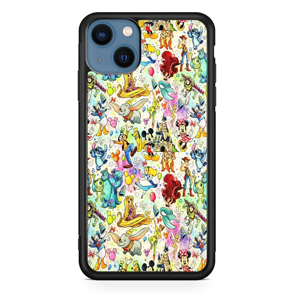 Cute Disney Characters Collage iPhone 13 Pro Case-Rubber / Black (2D Case)-Xtracase
