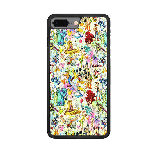 Cute Disney Characters Collage iPhone 8 Plus Case-Rubber / Black (2D Case)-Xtracase