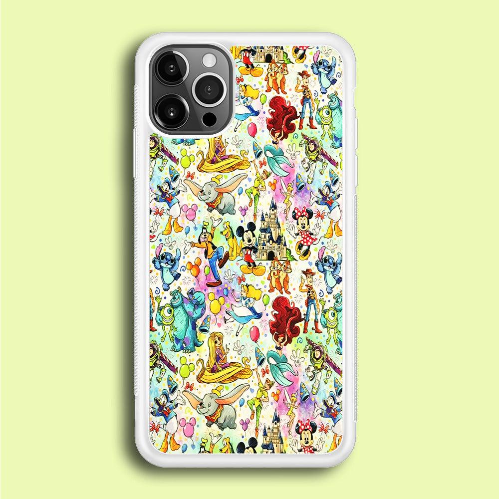 Cute Disney Characters Collage iPhone 12 Pro Case-Rubber / White (2D Case)-Xtracase