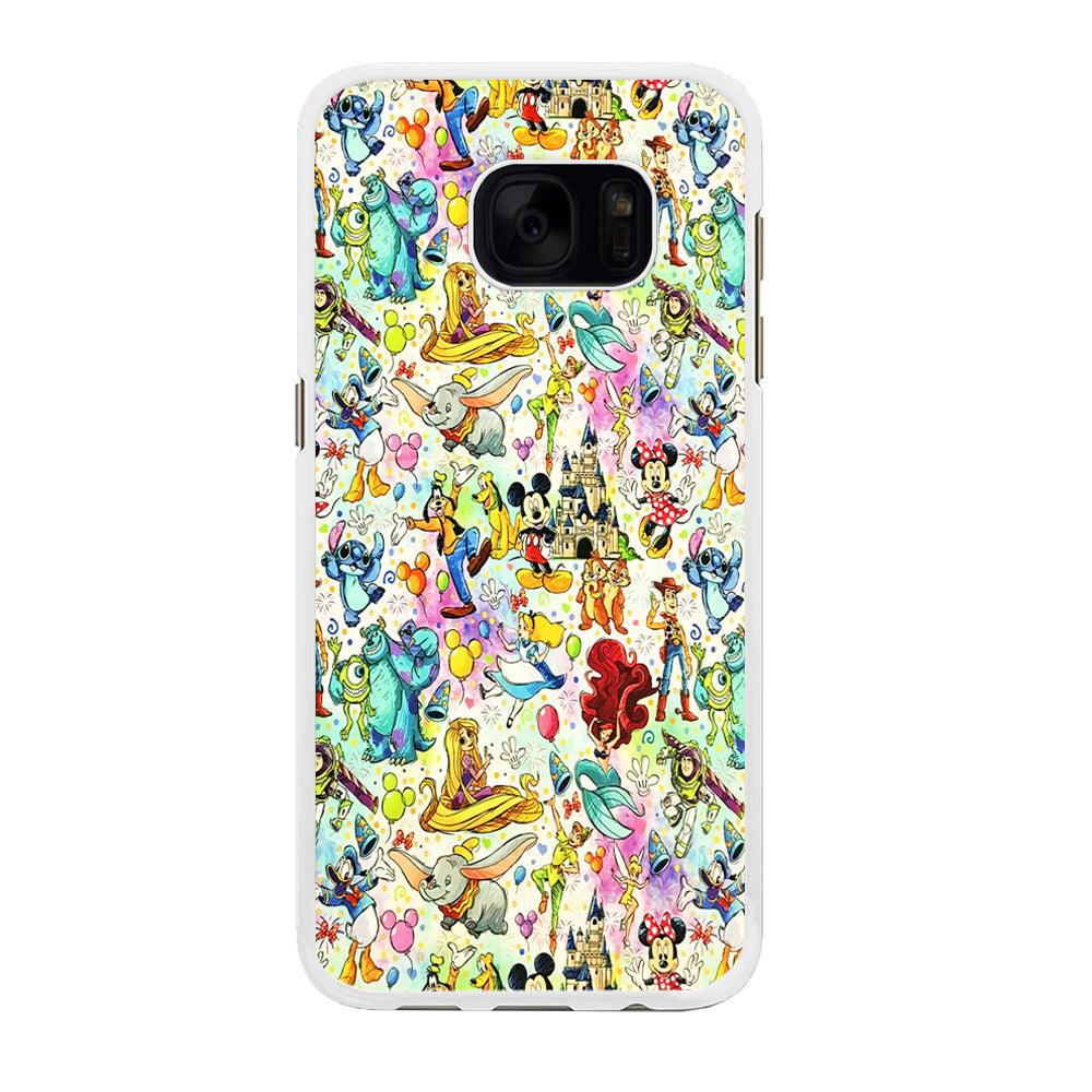 Cute Disney Characters Collage Samsung Galaxy S7 Edge Case-Rubber / White (2D Case)-Xtracase