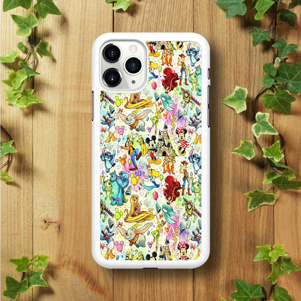 Cute Disney Characters Collage iPhone 11 Pro Max Case-Rubber / White (2D Case)-Xtracase